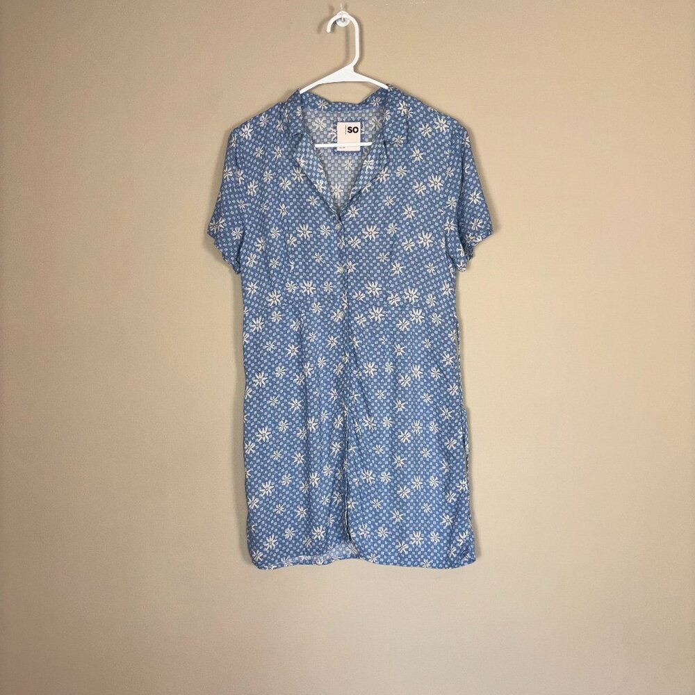 Blue Floral Button-Down Dress